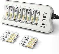 EBL 1100mAh NiMH AAA Rechargeable Batteries 16-Pack with AA/AAA Charger & Dual USB Ports - 1200+ Cycles, Low Self-Discharge