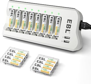 EBL 1100mAh NiMH AAA Rechargeable Batteries 16-Pack with AA/AAA Charger & Dual USB Ports - 1200+ Cycles, Low Self-Discharge