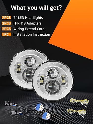 Miniatura 7 de UNI-SHINE 2 proyectores de 7 pulgadas LED faros delanteros de luz alta y baja cromados aprobados por DOT de 7 pulgadas redondo H6024 LED faro