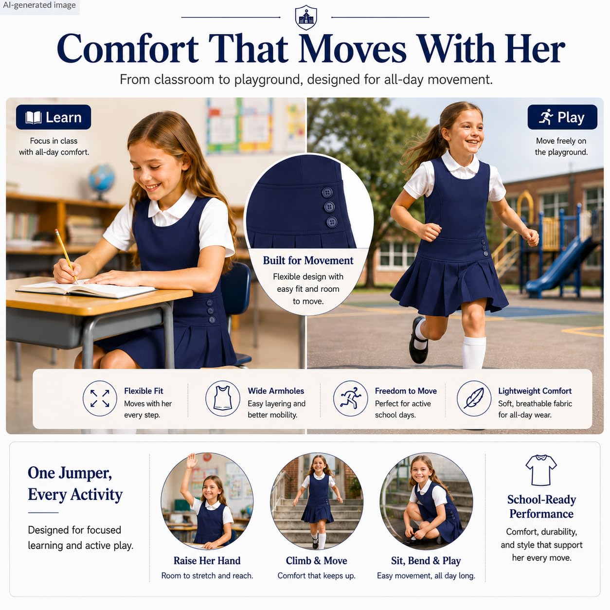 Bienzoe Jersey de uniforme escolar para niñas: vestido sin mangas con dobladillo plisado elástico para niños