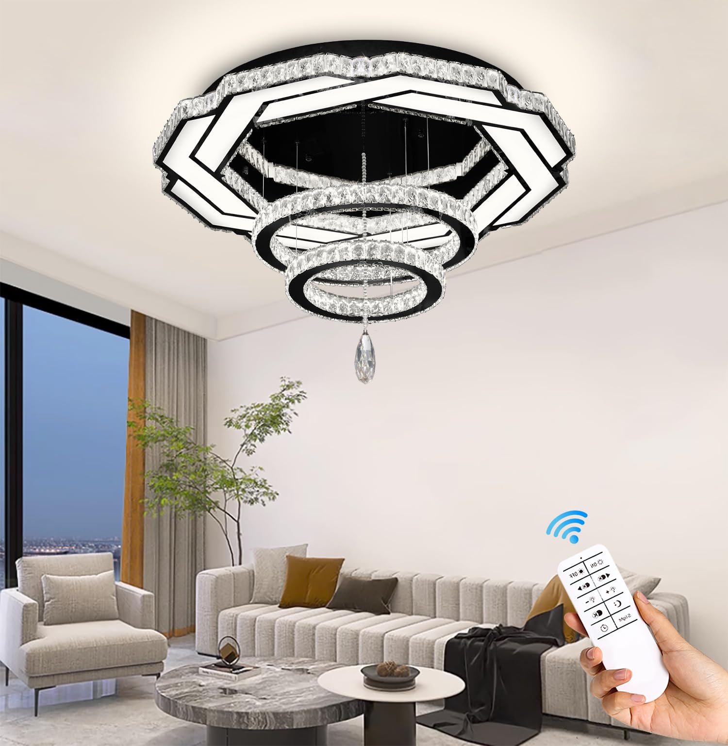 Flashing God Modern LED Crystal Chandelier Large Ceiling Light for ...
