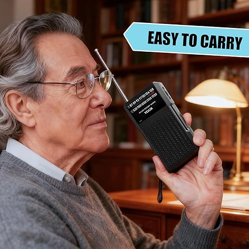 Miniatura 2 de Radios Am FM portátil, radio alimentada por batería con clip trasero, conector para auriculares, radio portátil con altavoz, pequeños regalos para