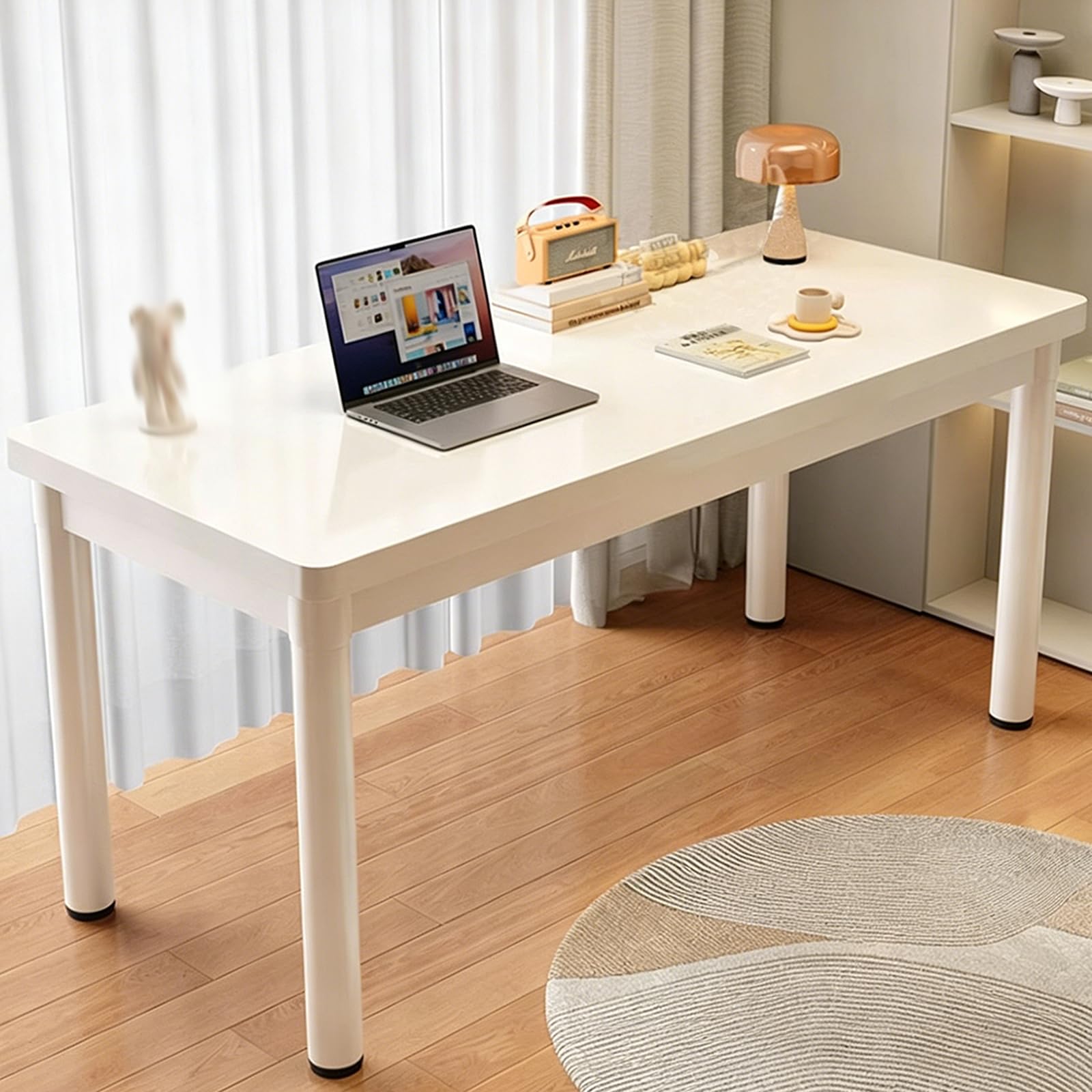 Mescxty White Modern Wood Computer Desk With Thick Desktop,Rectangular Writing Table Workstation,Small Pc Laptop Desk Without Stool,Suitable For Study Room Living Room Office(140X60cm, )