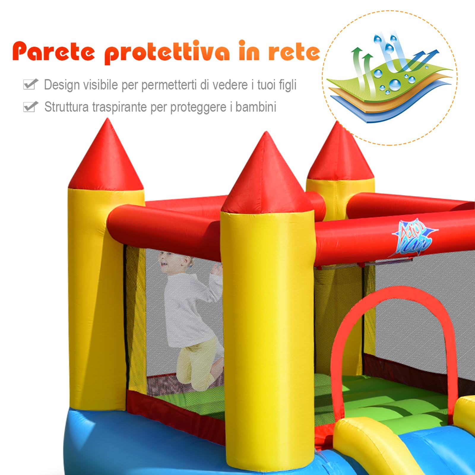 COSTWAY Castello gonfiabile per bambini, Con Scivolo ad Acqua, Trampolino e Piscina, per 2 Bambini di 3-5 Anni, Con Borsa di Trasporto e Kit di Riparazione, 365 x 200 x 190 cm (Senza soffiatore)