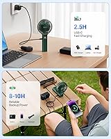 Vista 6 de SWEETFULL Ventilador de mano portátil, batería recargable de 5000mAh, 6 velocidades de viento, pantalla digital LED, ventilador eléctrico personal