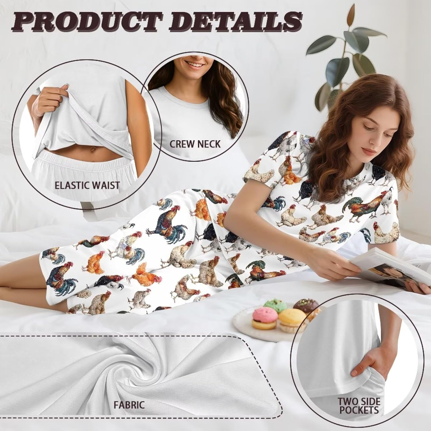 Womens Pajama Set Two Piece Short Sleeve Sleepwear Summer Soft with Capri Pants Plus Size Casual Loose Loungewear - Image 6