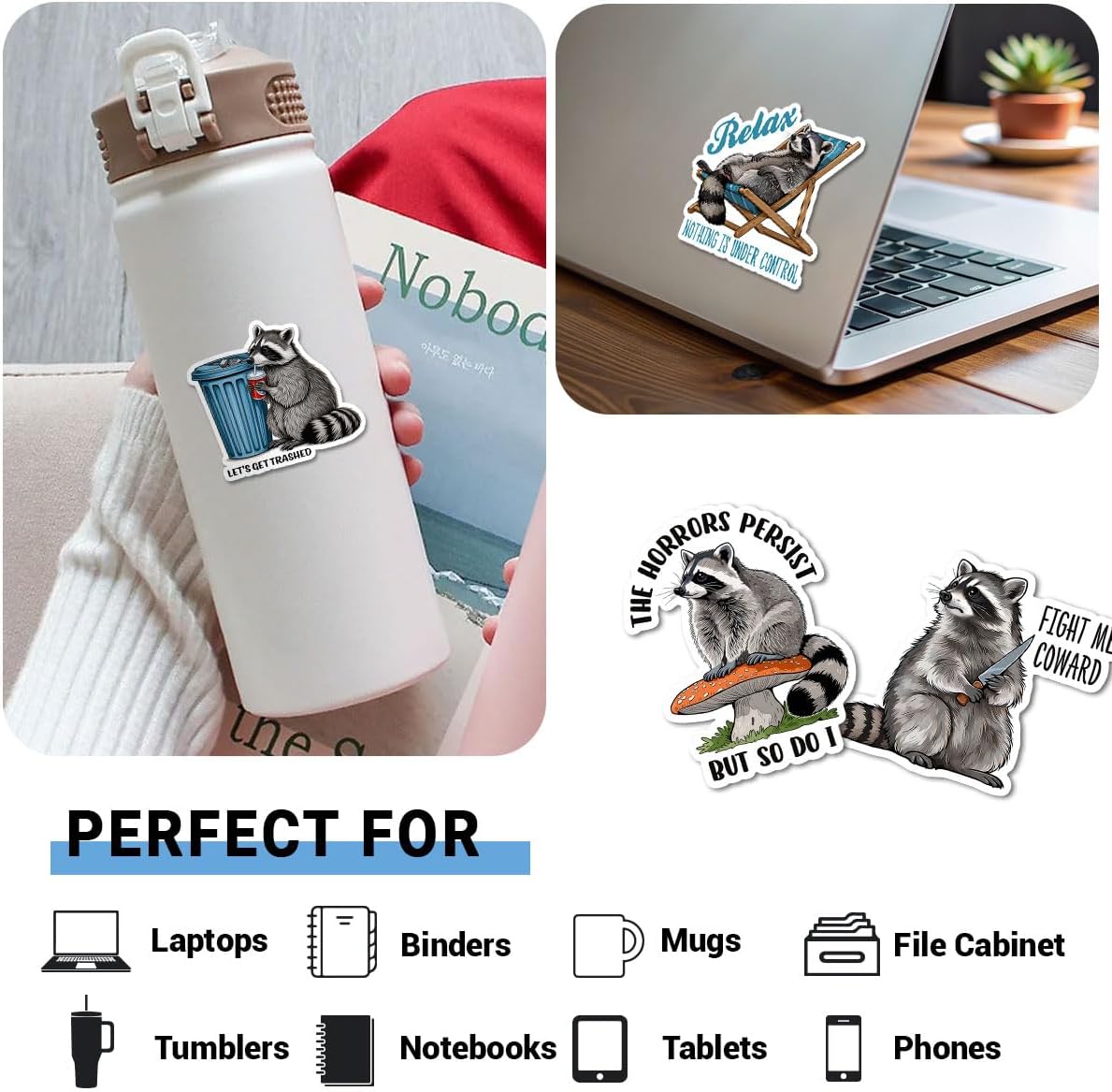 (12pcs-3in) Funny Raccoon Sticker Cute Trash Panda Stickers for Animal Fans image 3