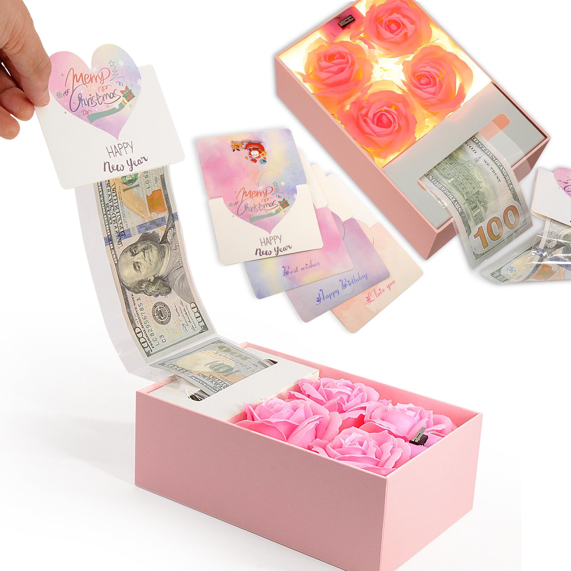 Money Pull Out Gift Box Roses Gift Box with Necklace