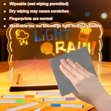 LED Note Board with Colours 30 x 20 cm Acrylic Note Board with 7 Colours Pen, Transparent Acrylic Board Wipe Clean Drawing Board Writing Board with Adapter, Message Board Notepad Memo Board
