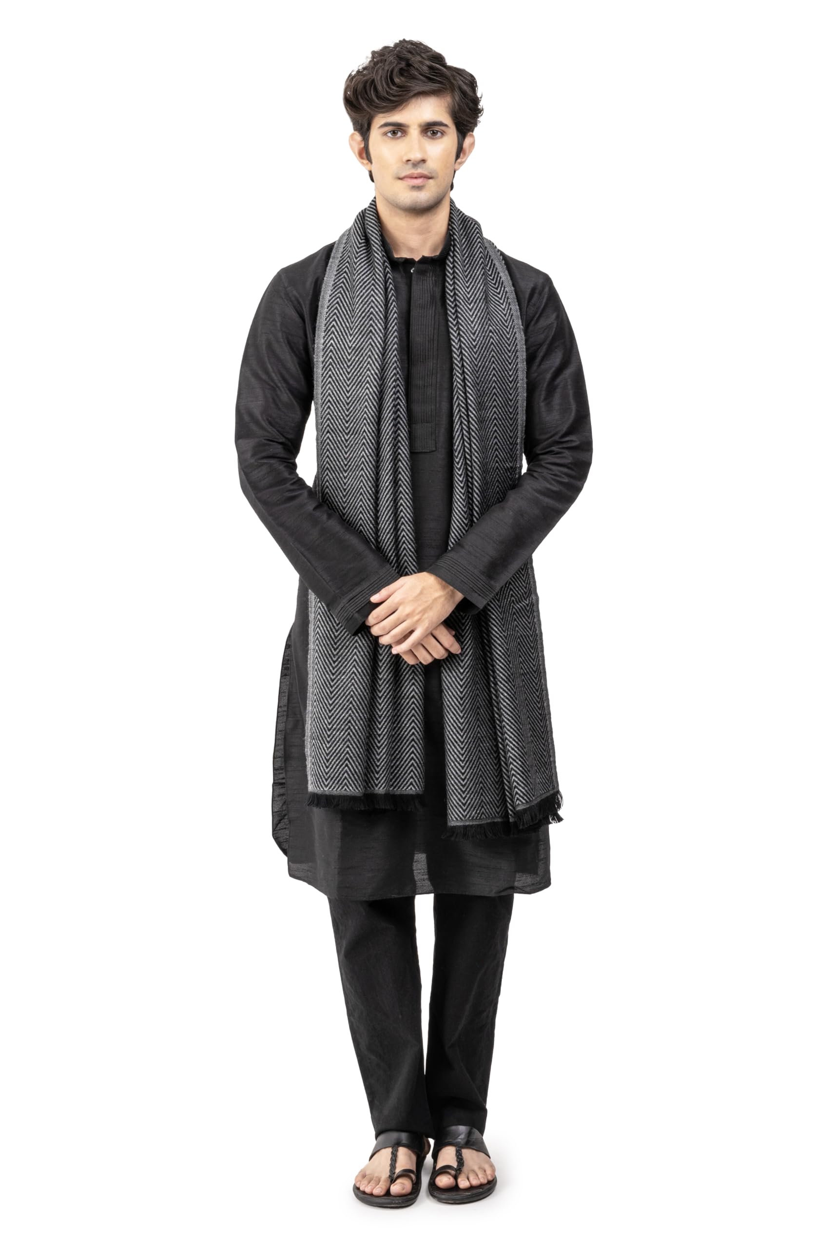 naureen Men Luxury AcroWool Herringbone Weave Stole, Warm and Soft, 28x80 inch-picture-16