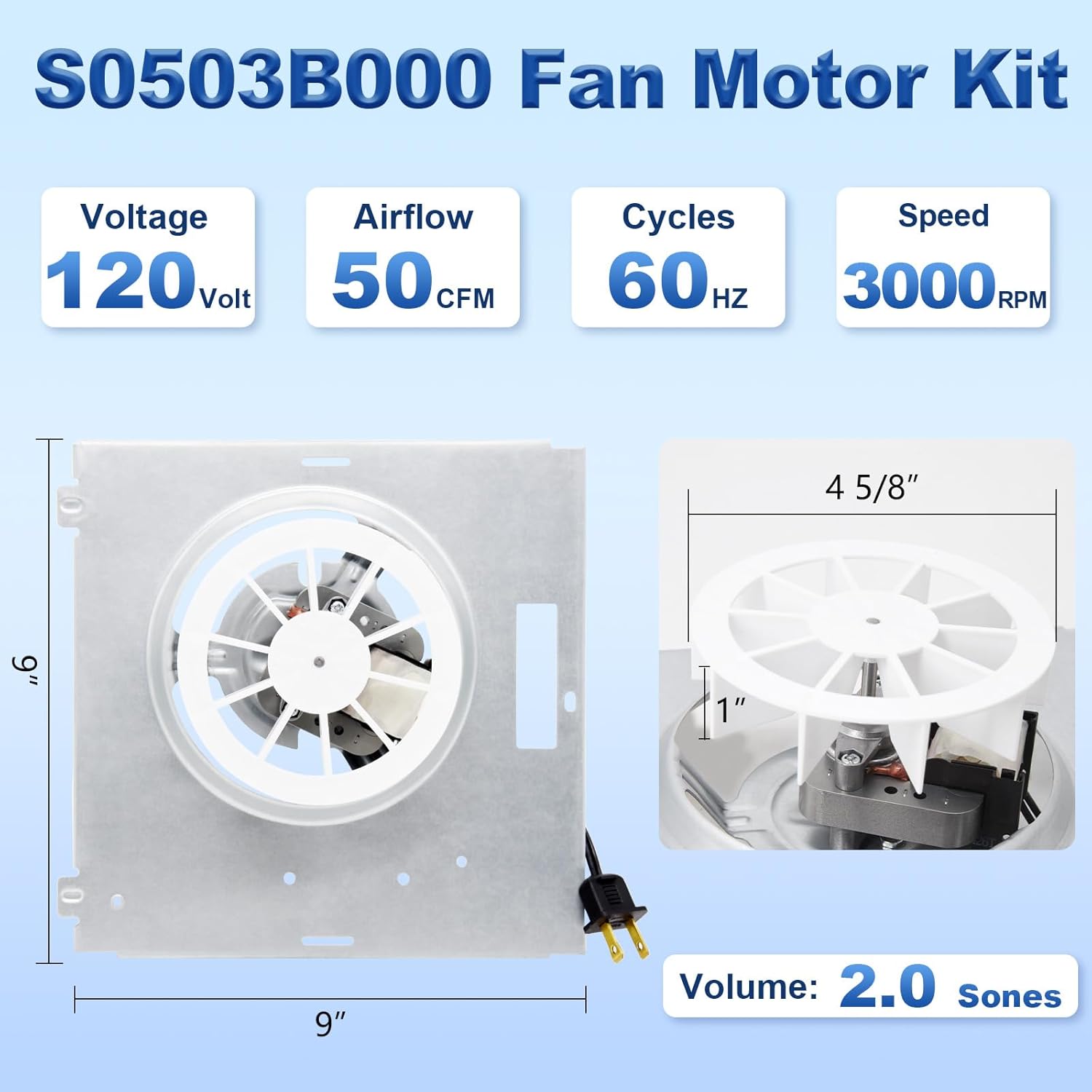 S0503B000 Bathroom Fan Motor Assembly Compatible with Broan Nutone 763RLN, 763RL B, 763RLN B, 763RLL Unit, Fit for 763RLN-R01, 663LCN, 763RL/769RL A Exhaust Fan Motor Replacement 50 CFM