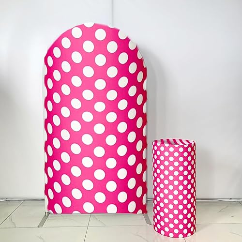 Miniatura 4 de Cubierta cilíndrica de lunares rosados para decoración de fiesta de cumpleaños de bebé niña, cubierta de pedestal de tela elástica