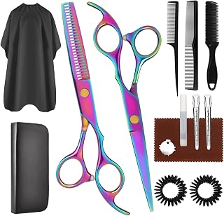 WFOEJEJ Professional Rainbow Hair Cutting Scissors Kit - Japanese 440C Steel Cutting & Thinning Shears for Salon, Barber, Home Use