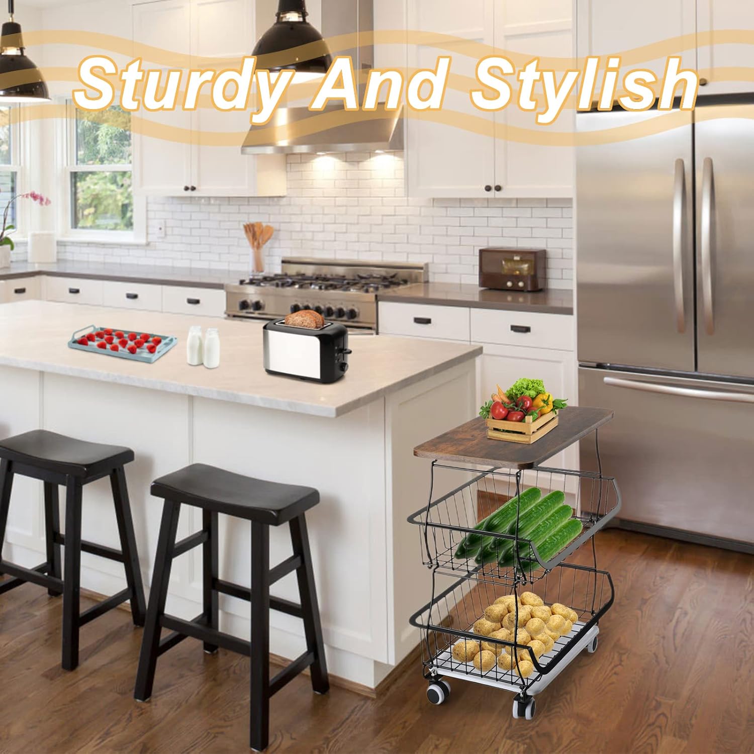 Buy SEEZSSA Kitchen Storage Trolley, 3 Tier Veg Rack with Removable