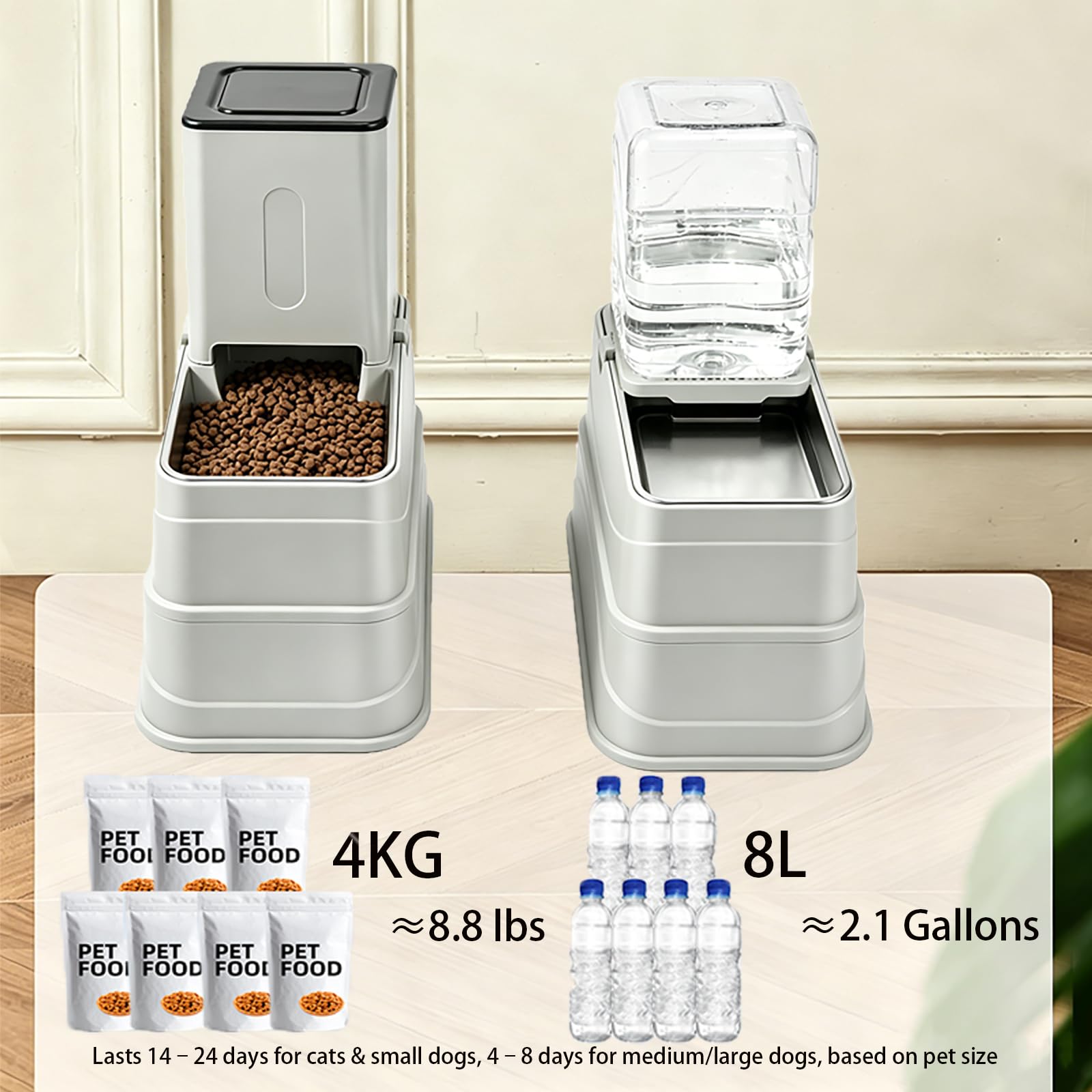 Marchul 8L Automatischer Hundefutterspender und Bewässerungs-Set, Erhöhter Edelstahl Hundefutter und Wassernäpfe, Automatischer Haustier Wasserspender Pet Feeder für Kleine Mittlere Hunde, Welpen