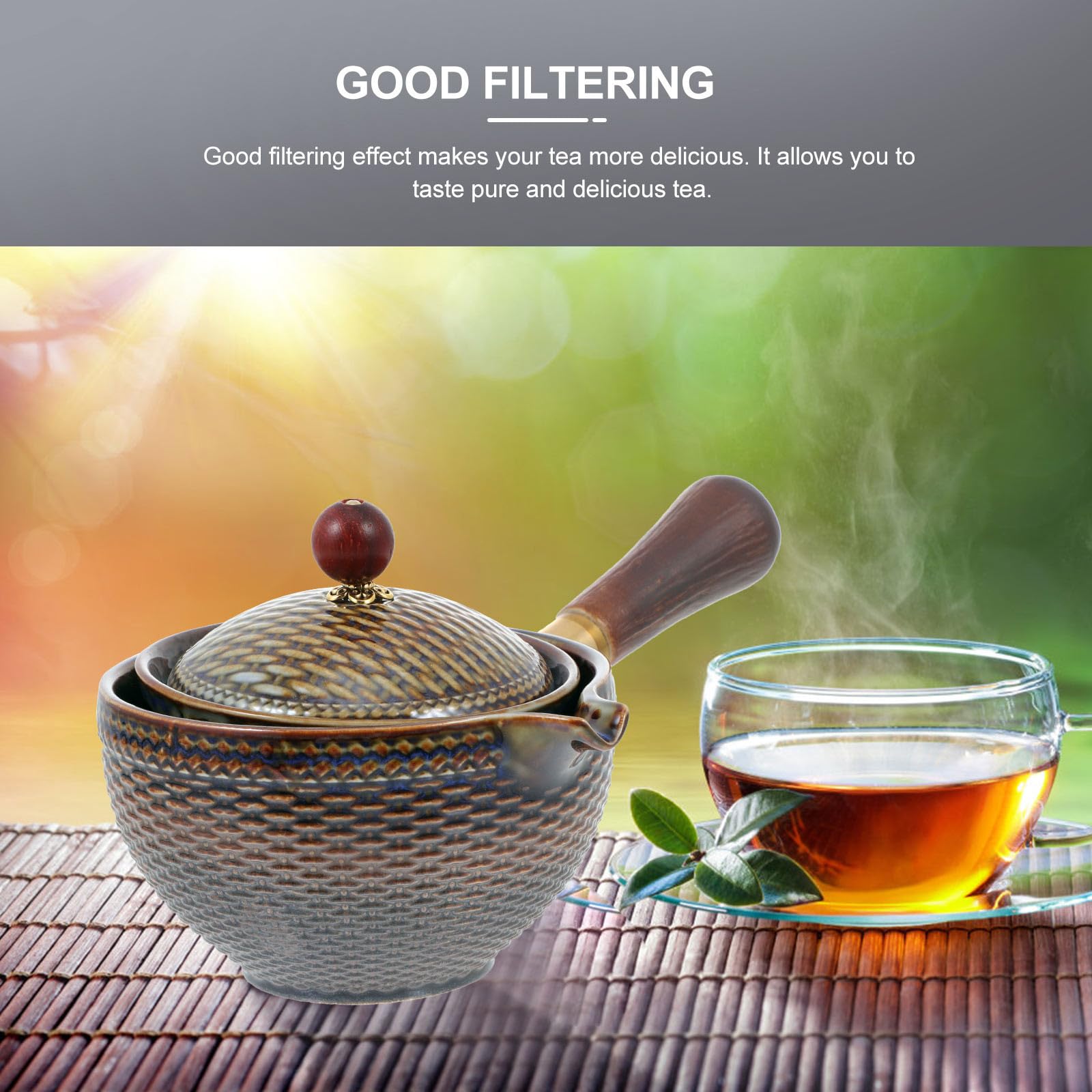 POPETPOP Tetera Cuerpo de Acero Inoxidable y Madera Marrón Cerámica Resistente al Calor Filtro Fácil de Limpiar para Hacer Té Kung Fu en Casa