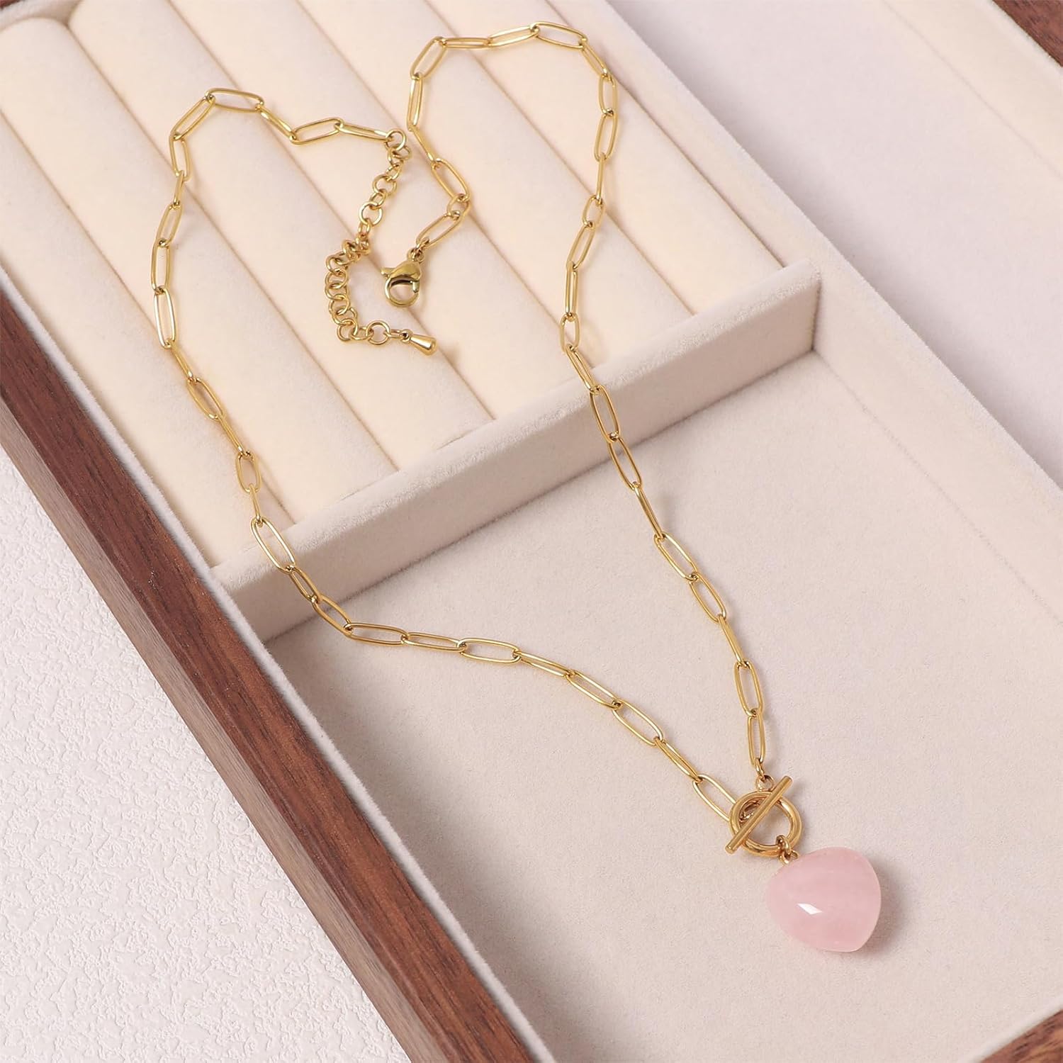 Natural Stone Paperclip Toggle Necklace Dainty Size Heart/Round Teardrop Gemstone Paper Clip Chain Necklace Birthstone Jewelry Gift for Women - Image 4