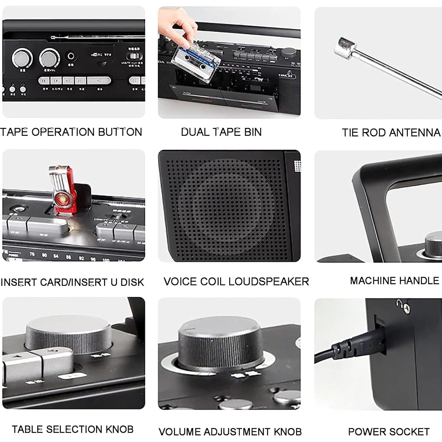 Podwójny magnetofon kasetowy - radio AM/FM/SW z odtwarzaniem MP3/USB/TF i nagrywaniem jednym dotknięciem, przenośny system transkrypcji audio