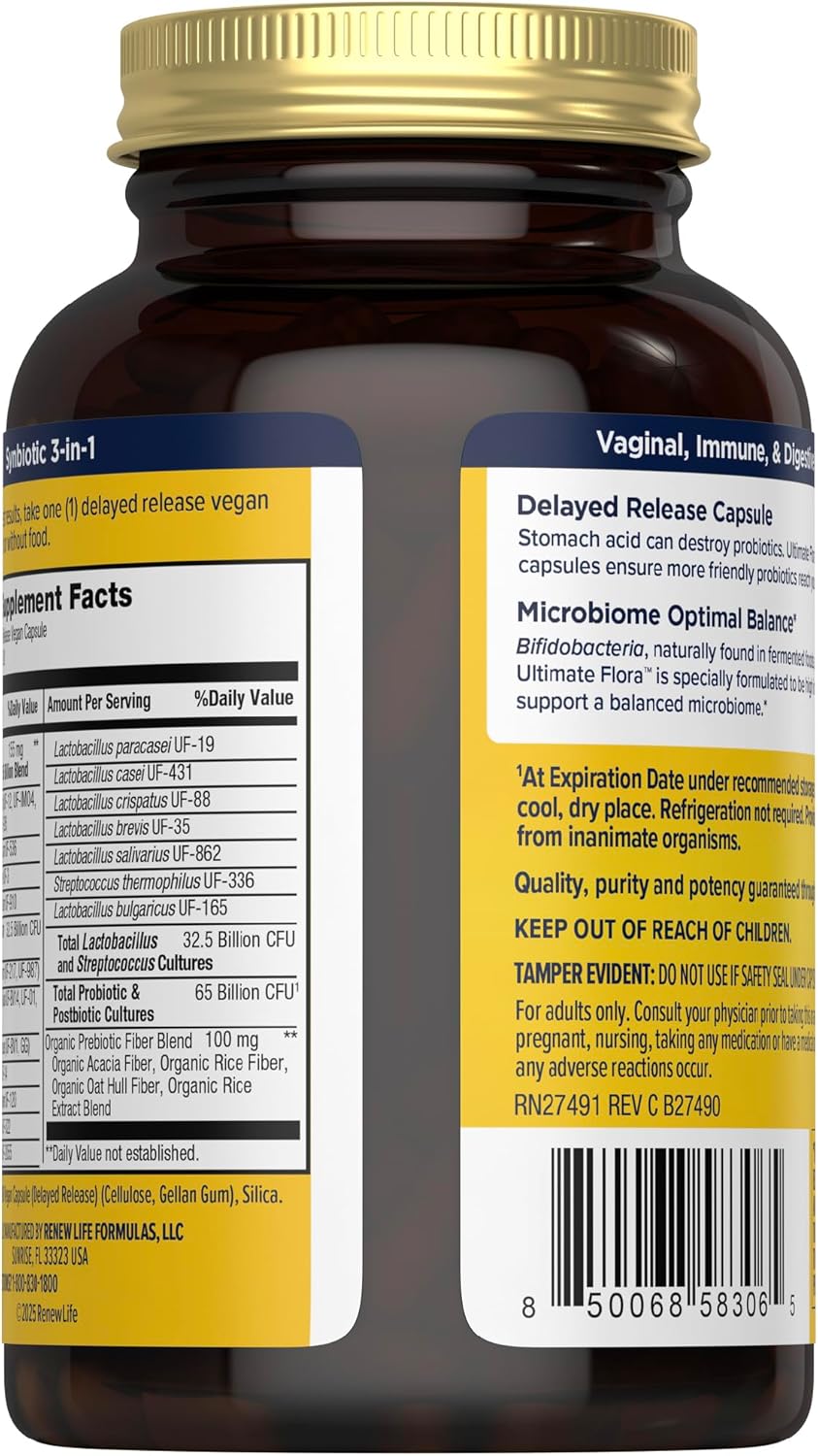 Renew Life Ultimate Flora Probiotics for Women 65 Billion CFU Delayed Release Vegan Capsules | Vaginal | Digestive Health | Immune Health | Dairy Free | 30 Count