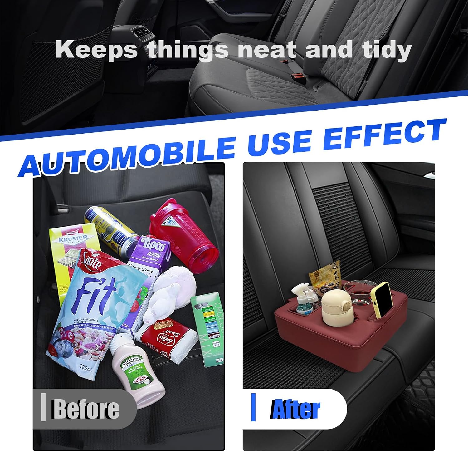 Kewucn Car Back Seat Organizer - Leather Couch Tray, Waterproof Auto Organizer, Universal for Car, RV, Sofa, Bed - Wine Red