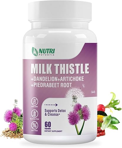 Suplemento de cardo mariano con raíz de diente de león, extracto de alcachofa, 80% de silimarina para apoyo hepático, fórmula de desintoxicación y