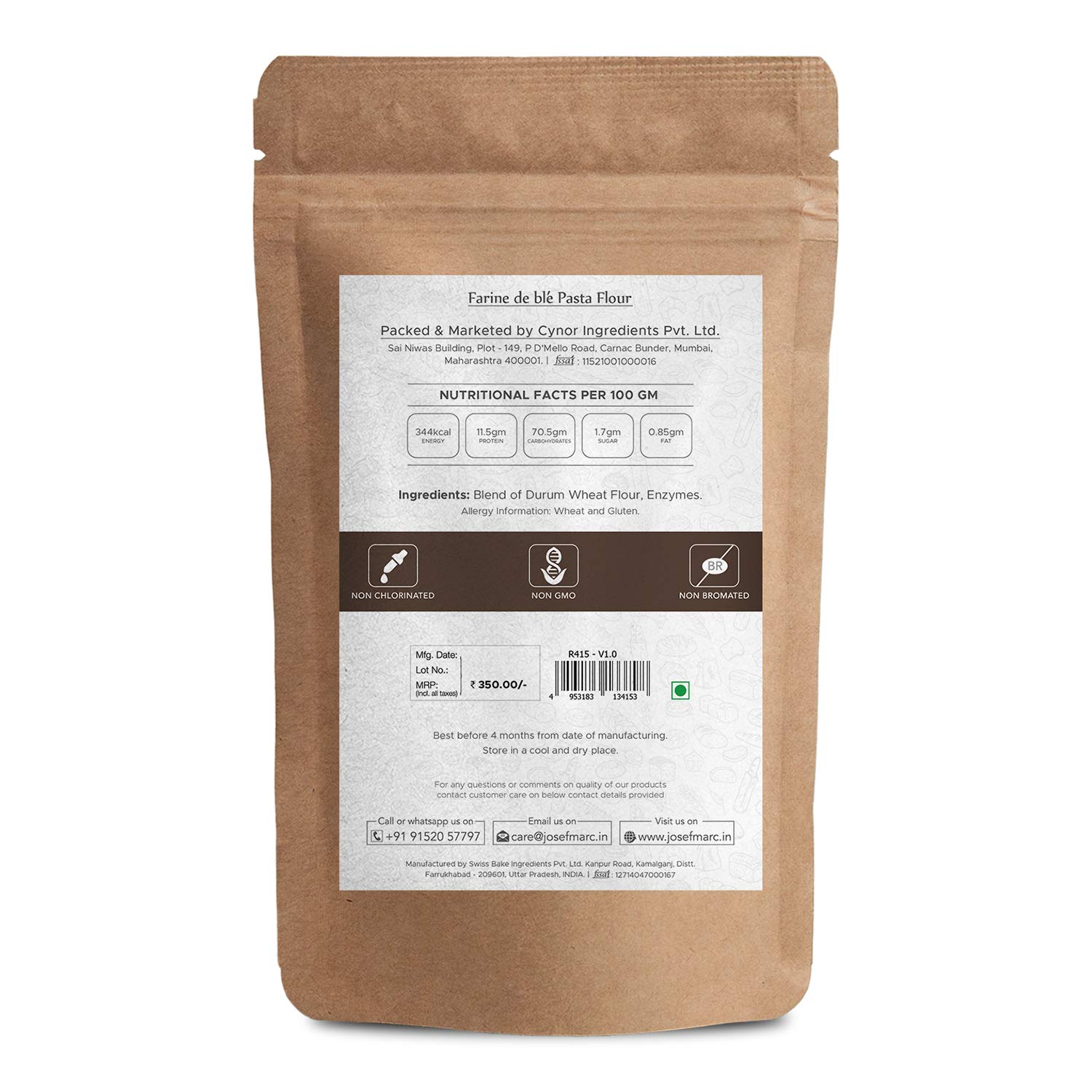 JOSEF MARC Farine De Bl'E Pasta Flour,1Kg-Italian Pasta Flour,Durum Wheat Flour,Semolina Type Pasta FlourIUnbleachedINon GmoINon Chlorinated 1
