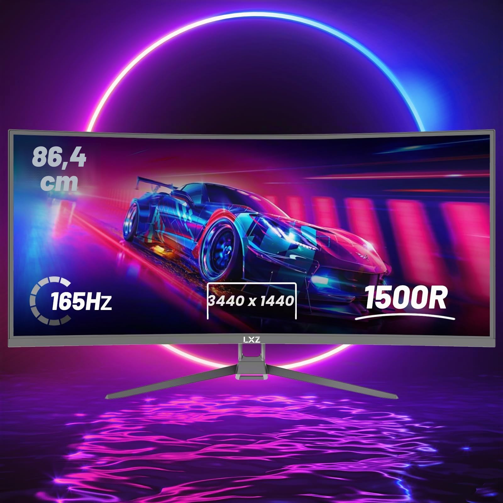 LXZ 34 Inch Gaming Monitor 1500R 3440 * 1440p 165hz Frameless Display 100% sRGB, Wide Viewing Angle, Display Port HDMI - Black