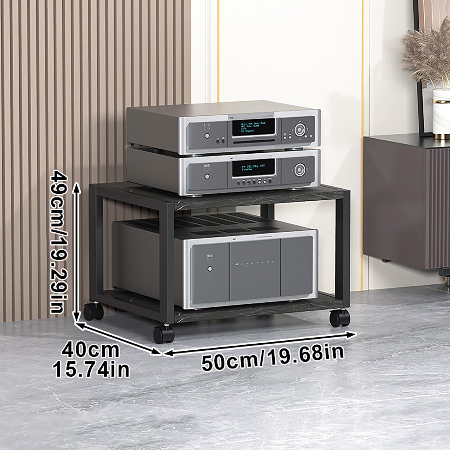 Meuble TV d'angle moderne – Support mobile réglable avec étagères de rangement – Mobilier AV sur pied pour salon, bureau et chambre à coucher (noir, 50 x 40 x 49 cm)