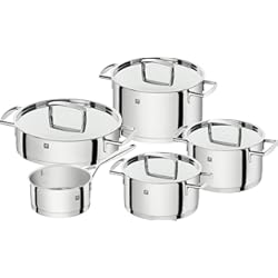Bateria De Cocina Eco ZWILLING Batería de Cocina de 5 Piezas, 4 Tapas, Apto para Inducción, Acero Inoxidable, Passion, Color Gris Brillante, Ø 16cm, Ø 20 cm, Ø 24 cm, Ø 28 cm