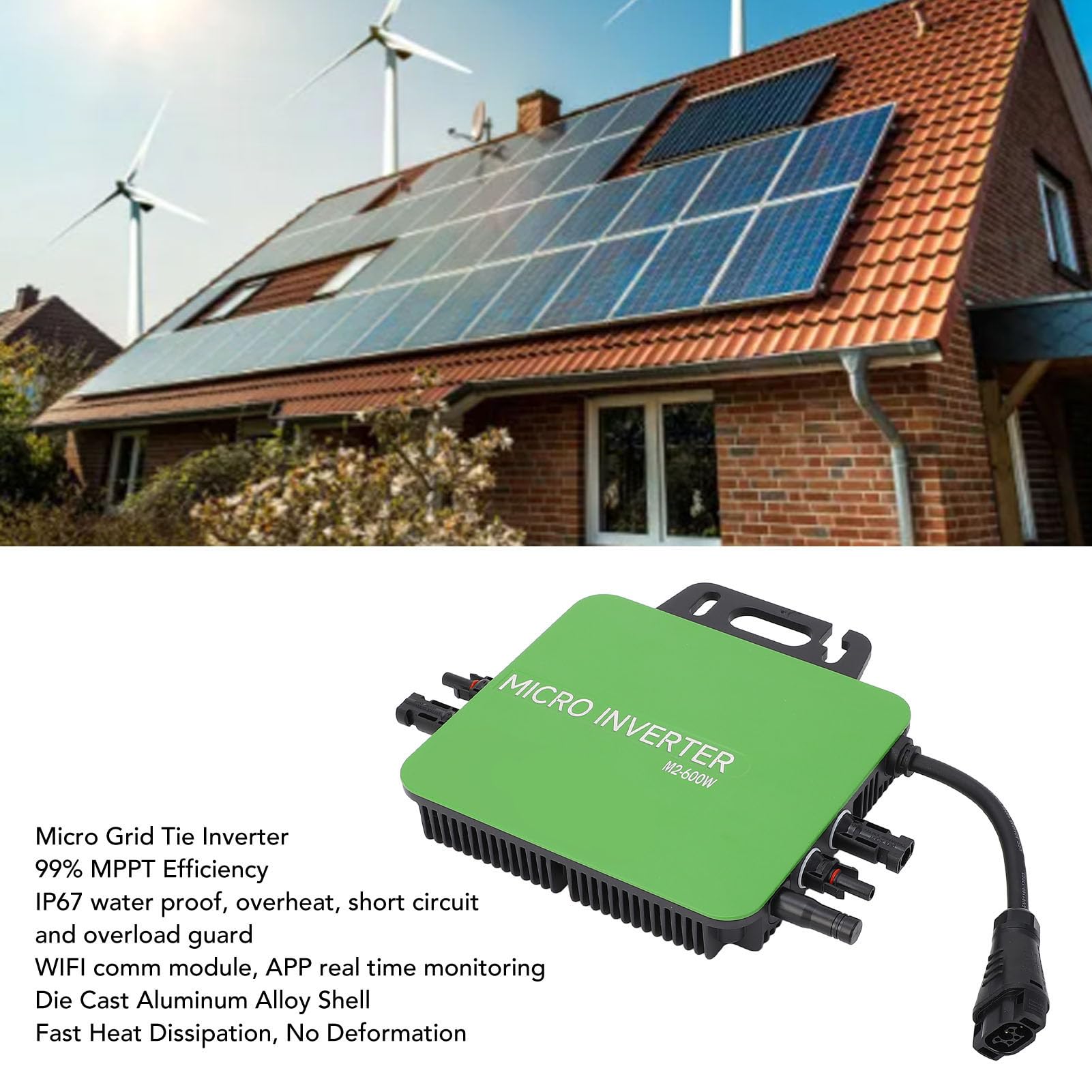 Microinversor Solar de 600 W, Seguimiento del Punto de Máxima Potencia IP67 a Prueba de Agua para el Hogar, Vehículos Recreativos, Camiones, Energía Solar Fuera de la Red, Salida