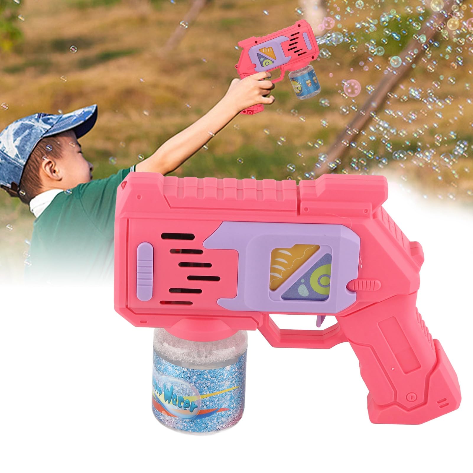 Tnfeeon Seifenblasenmaschine Seifenblasenmaschine LED Blitz Automatisch Starker Motor Auslaufsicher mit Seifenflüssigkeit (Rosa)