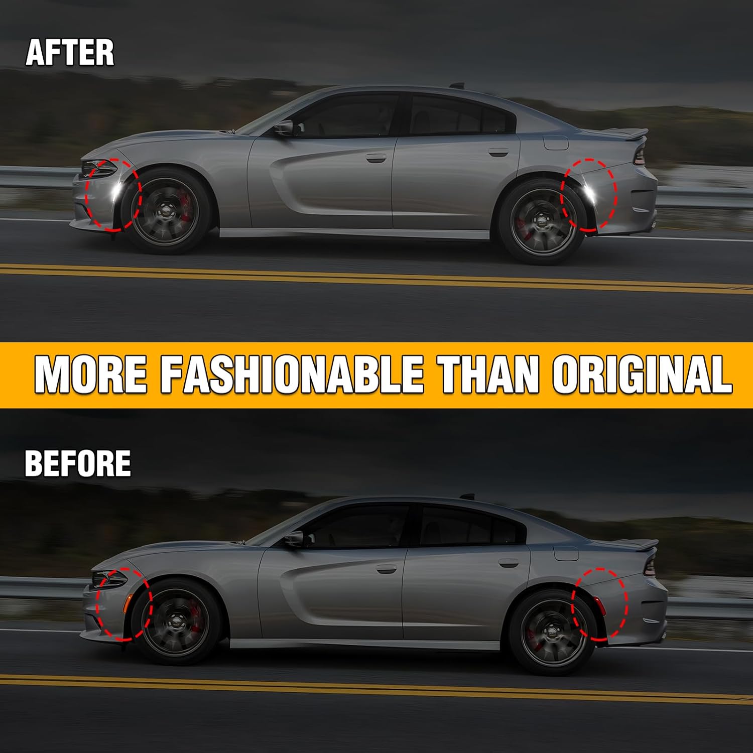 OPP ULITE Side Marker Lights for Dodge Charger LD 2015-2023 Front Rear Bumper, 130pcs Led Chip Smoked Lens Plug & Play White Parking Lamp, 4PCS Front & Rear LED Fender Side Light