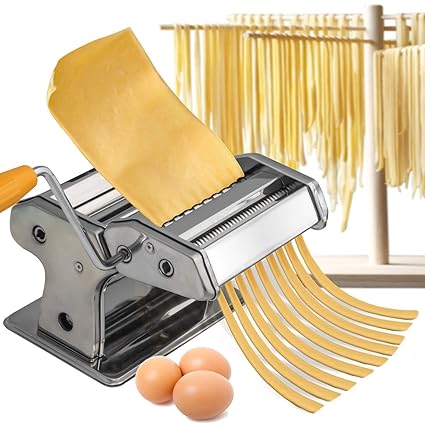KPS Stainless Steel Pasta Roller with Tagliatelle & Fettuccine Cutters (Pasta & Noodle Maker)