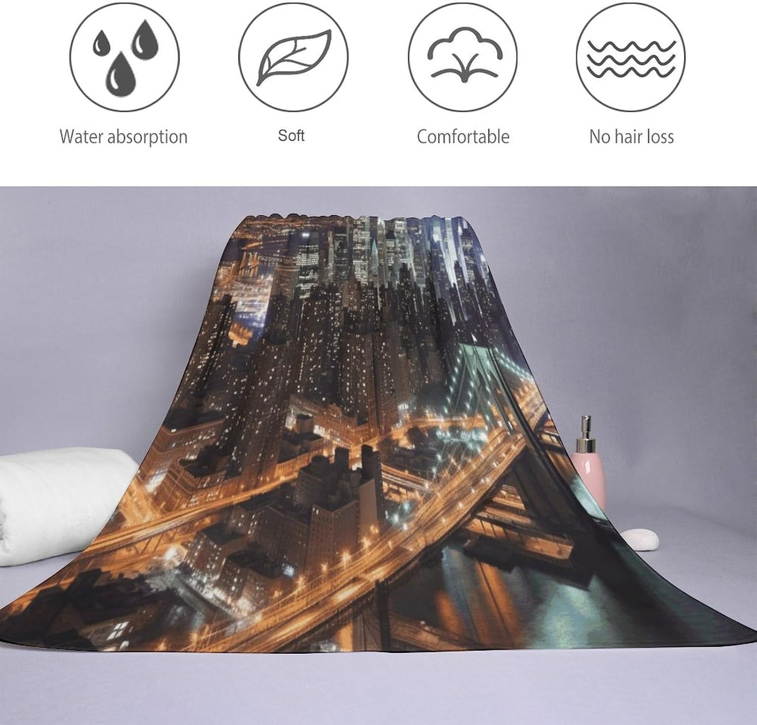 New York Night Towel Vacation Accessories Essentials Soft Lighterweight，Bath Towel for Adults Women Men，Bath Towels Gift for All Occasions, Machine Washable.