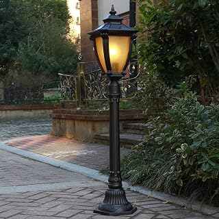 Lamp Post Lights Outdoor,1.1M European Victorian Classical High Pole Glass Lantern Post Light Victorian Retro Garden Waterproof Pillar Bollard Lamp Antique Outdoor Landsc