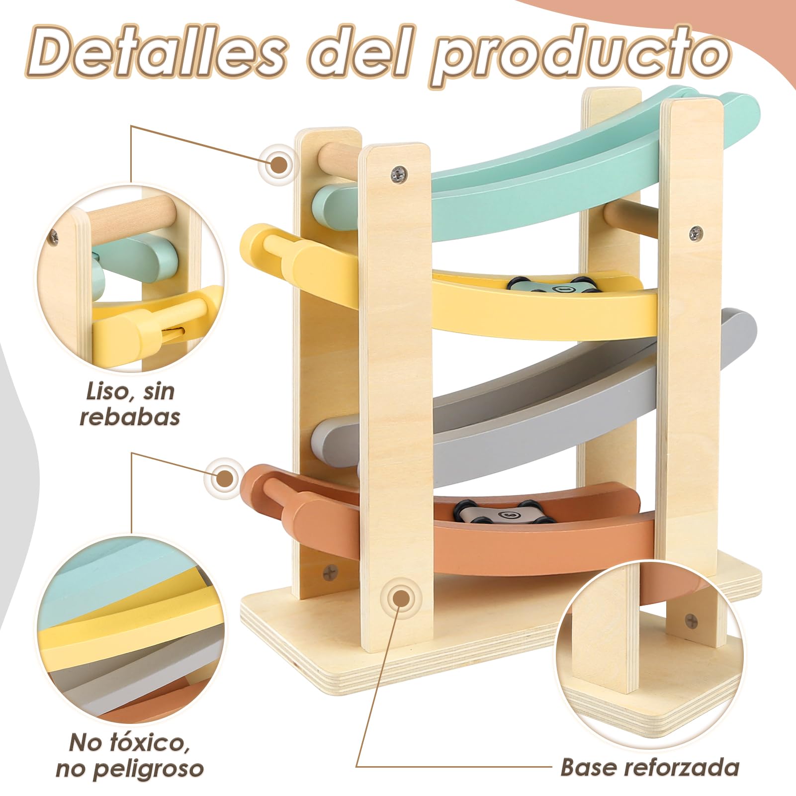 Vanplay Montessori Juguete a Partir de 1 año para Coche, Pista de Bolas, Madera, a Partir de 1, 2 años, Juguete de Madera, Regalo para 1 2 años, niño