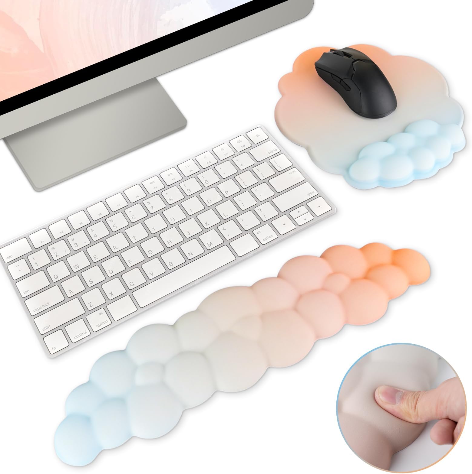 Cloud Shaped Keyboard & Mouse Wrist Rest Set – Memory Foam Ergonomic Support With Coaster