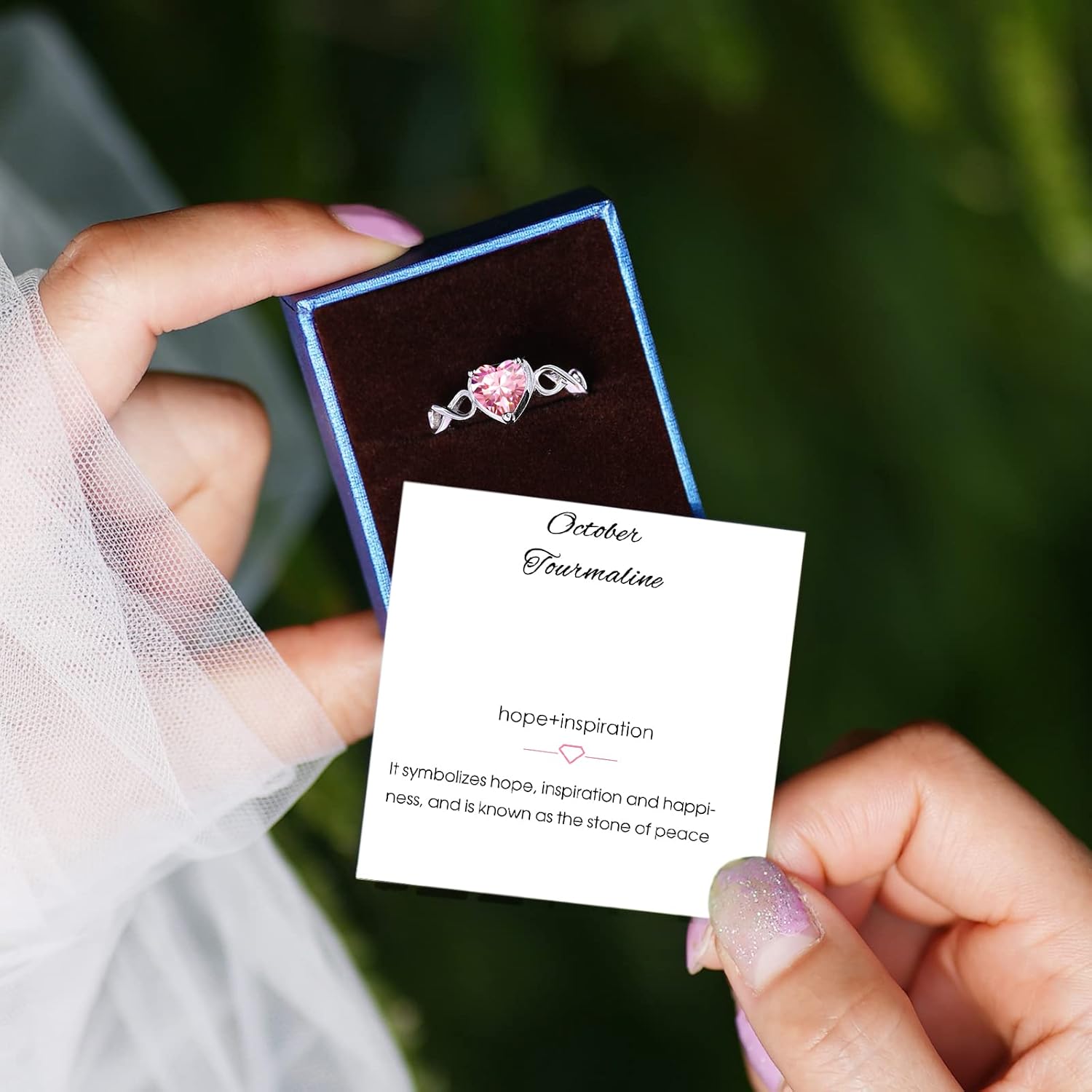 Shysnow Birthstone Infinity Heart Ring for Women 925 Sterling Silver Adjustable Open Infinity Symbol Promise Cubic Zirconia Dainty Engagement Wedding Simulated Gemstone Rings for Mothers Wife - Image 6