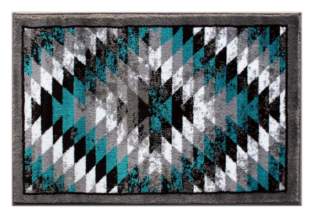 Masada RugsStephanie Collection Area Rug Southwest Native American Distressed Design 1106 Red Turquoise Grey White Black (2 Feet X 3 Feet) Mat Blue