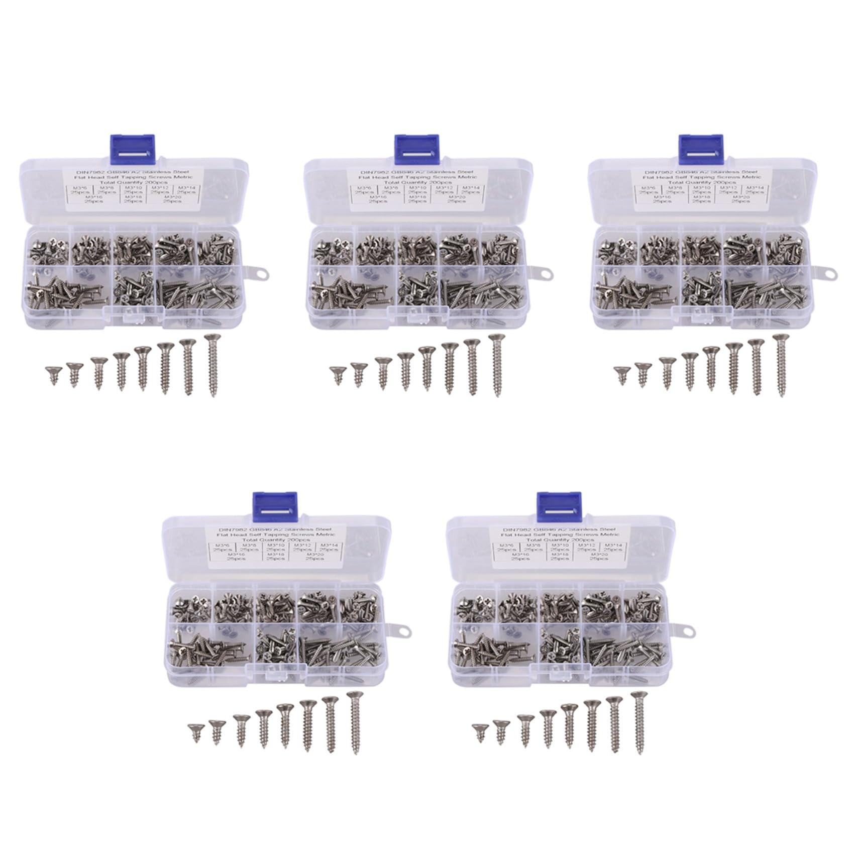 Jnchdghwa Silver 1000Pcs M3 Stainless Steel Flat Head Screws Kits High Strength Self-Tapping Screws Assortment Set For Wood Furniture