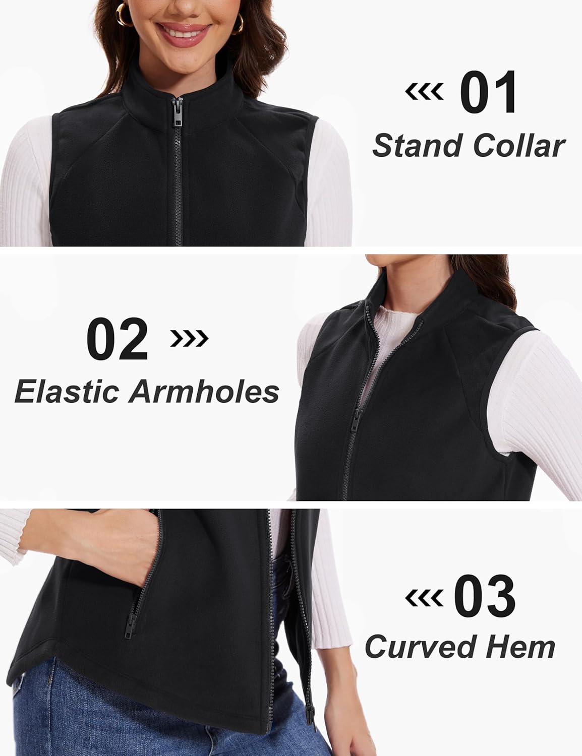 MAGCOMSEN Women's Fleece Vest with Zipper Pockets Zip Up Sleeveless Jackets Lightweight Soft Warm Polar Vest Outerwear - Image 5