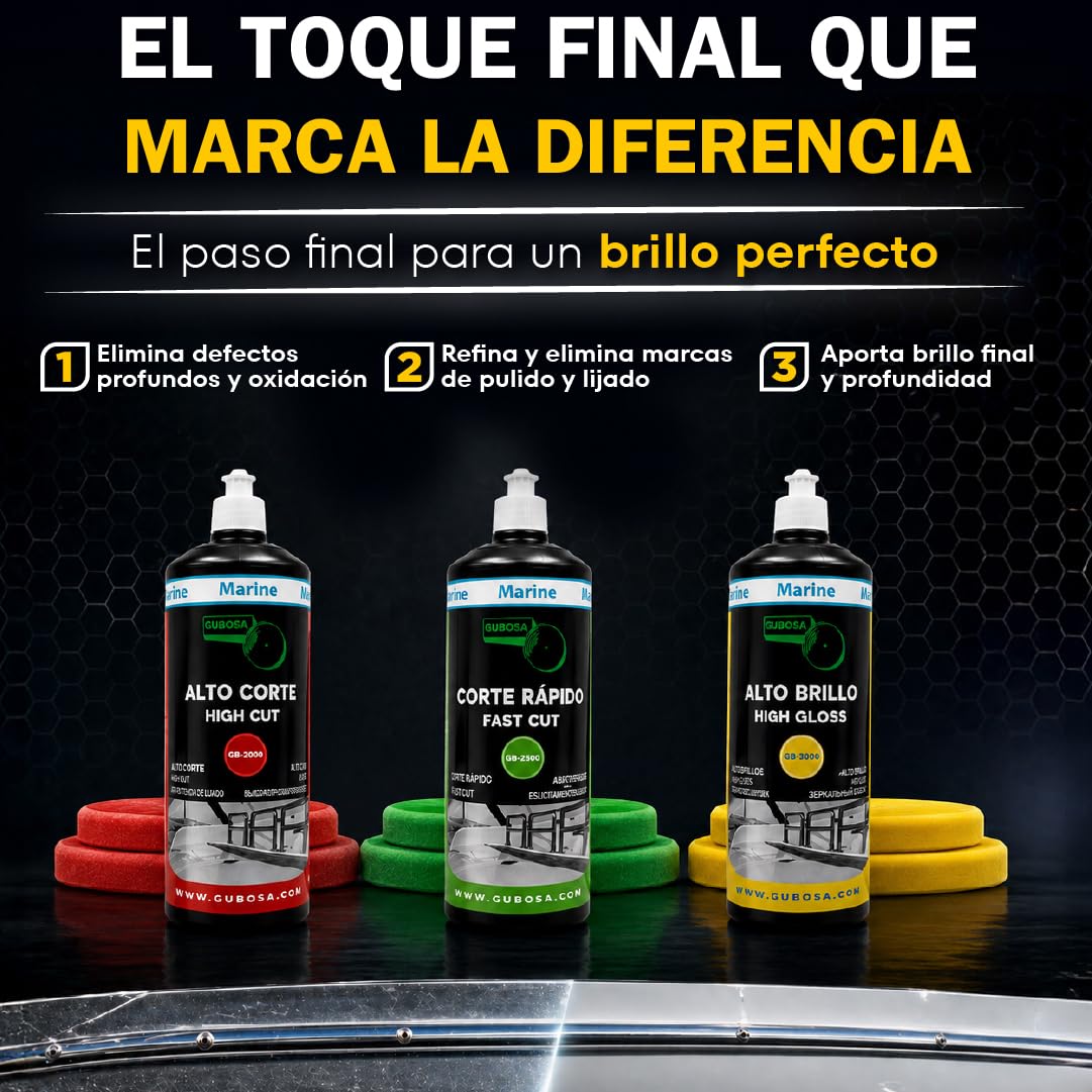 Pulimento nautico alto brillo gelcoat abrillantador pintura barco eliminador micro rayas oxidacion ligera restaurador casco cubierta brillo espejo profesional 1L | GUBOSA