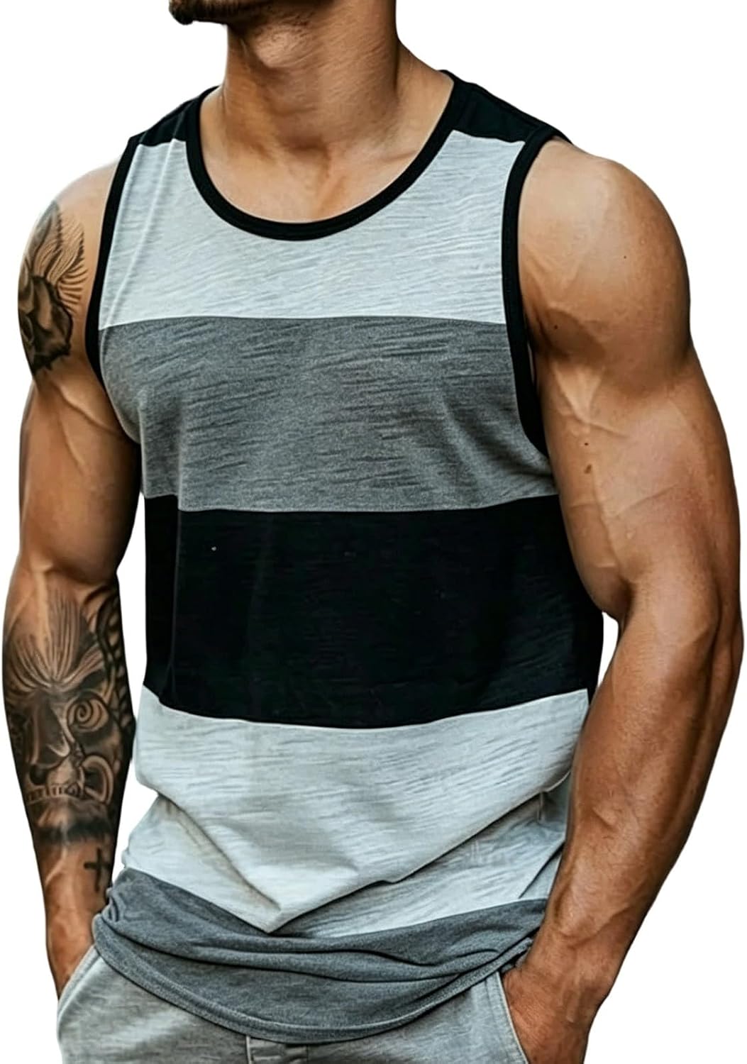 Plus Size Striped Tank Top Men Color Block Shirt Summer Sports Fitness Cut Off Tee Gym Bodybuilding Sleeveless Shirts