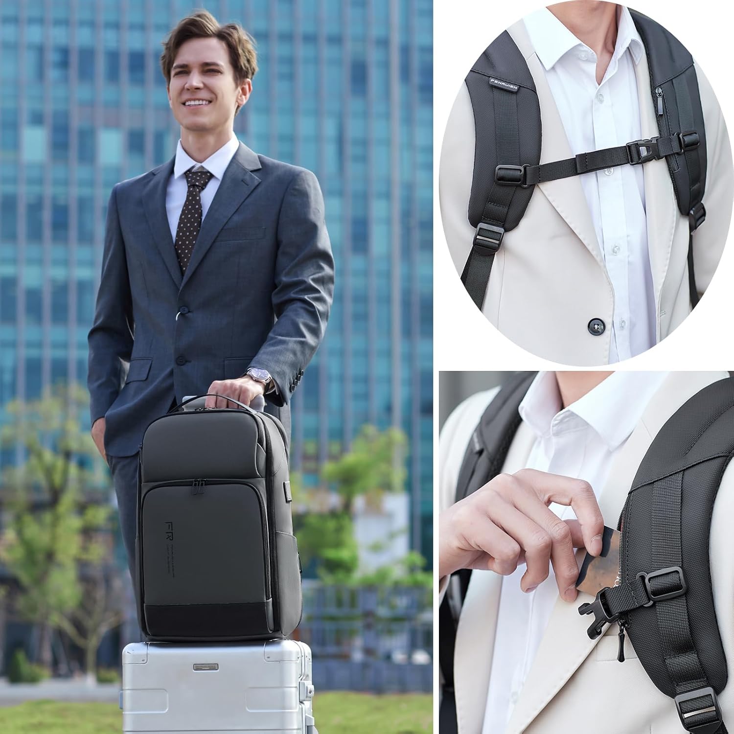 FENRUIEN 17 Inch Travel Backpack Gray, Expandable Water Resistant Computer Backpack with USB Port, Laptop Bag for Business/College/Work - Image 6