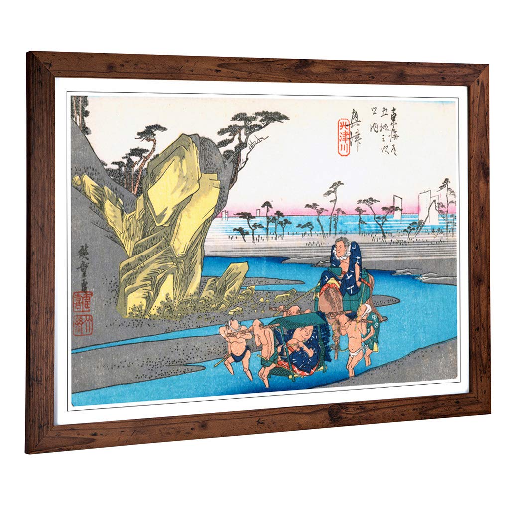Big Box Art Framed Print of Hiroshige Japanese Oriental Okitsu Design | Wall Art Picture | Home Decor for Kitchen, Living Room, Bedroom, Hallway, Walnut, A2 / 24.5x18 Inch / 62x45cm