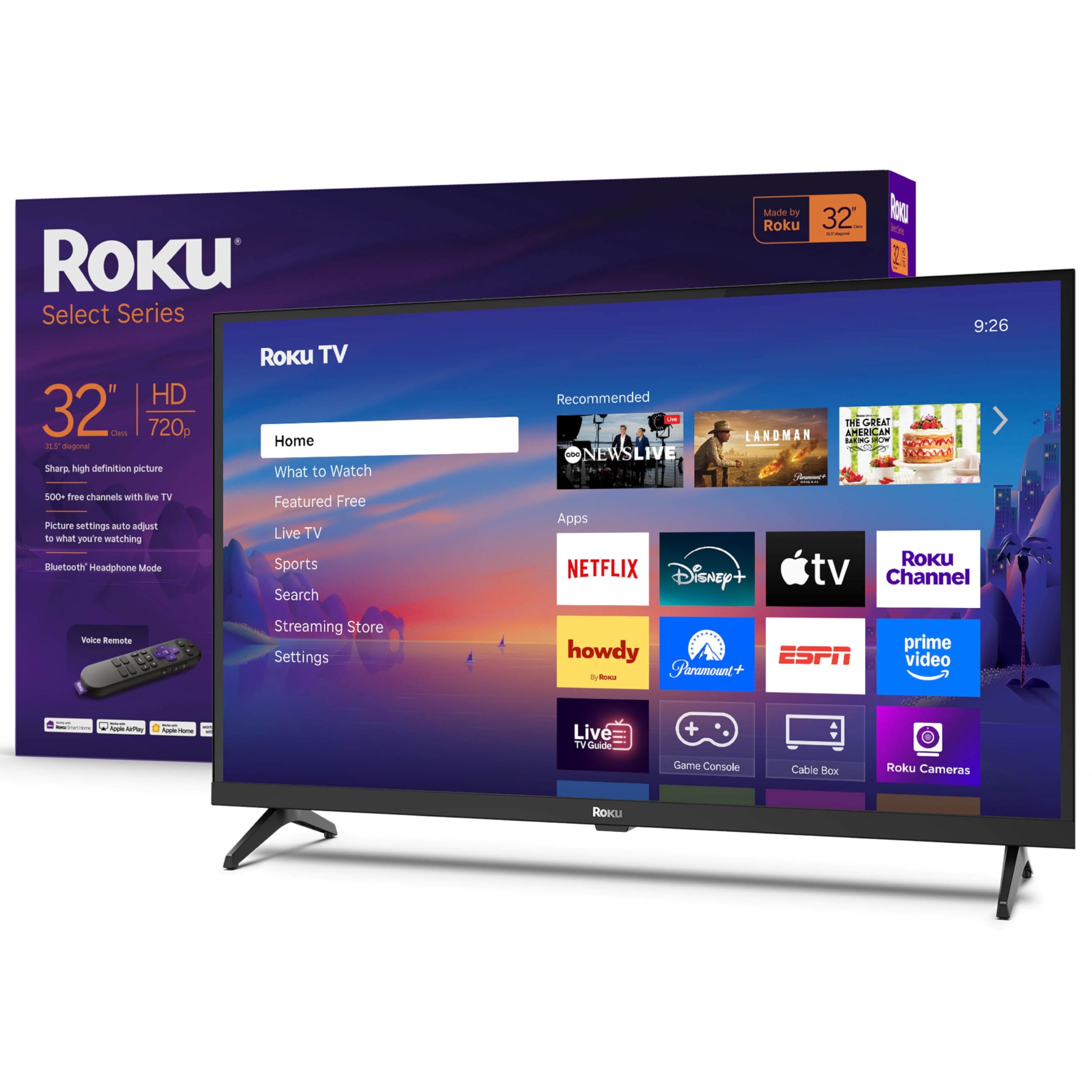 Roku Smart TV 2025 – 32-Inch Select Series, 720p HD TV – Roku TV with Voice Remote – Flat Screen LED Television with Wi-Fi for Streaming Live Local News, Sports, Family Entertainment