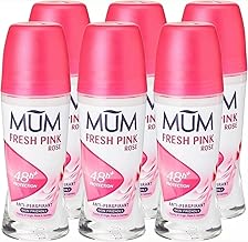 Mum Fresh Pink Rose Scented Roll-On Deodorant 6 Pack, Protection Plus 48 Hours, Deodorant for Women, Alcohol Free, Antiperspirant, Vegan, Sustainable Glass Bottle, Pink Scent, 50ml