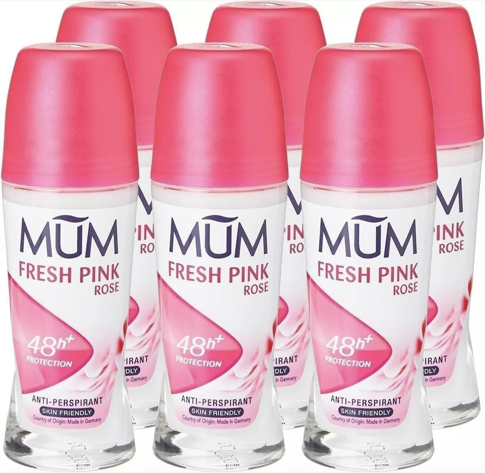 MumFresh Pink Rose Perfumed Roll On Deodorant, 48 Hours Plus Protection, Alcohol Free Womens Deodorant, Anti-Perspirant, Vegan, Sustainable Glass Bottle, Rose Fragrance, 50 ml, Pack of 6