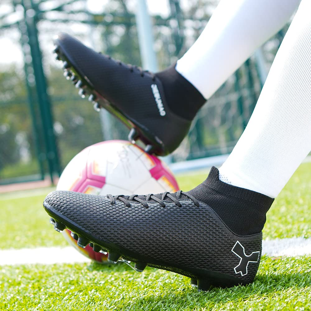 Tacos de fútbol para hombre, zapatos de fútbol para hombres y niños grandes, zapatos de caña alta para jóvenes, entrenamiento profesional, césped para interiores y exteriores
