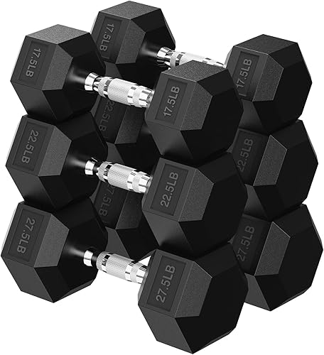 Miniatura 14 de Hex Dumbbell 45-480 lb Set, Rubber Encased Exercise & Fitness Dumbbells for Home Gym, Hand Weights for Strength Training